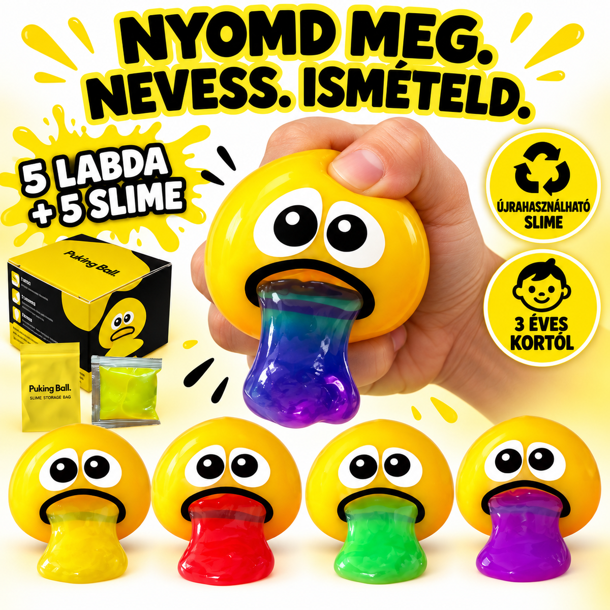 Puking Ball 5 darabos csomag öt slime-mal